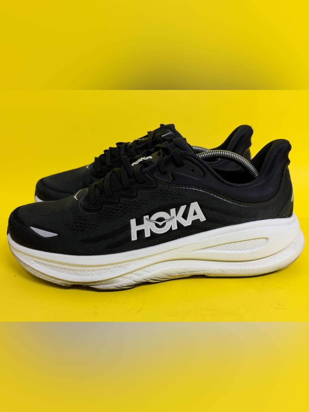 Hoka One One BONDI 9 WIDE (2E) Black White Men's Running Shoes 12 2E